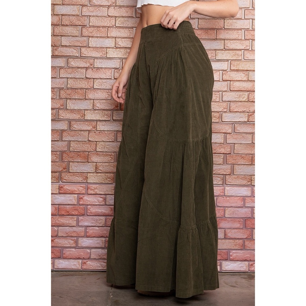 Blue Velvet Ultra Wide Leg Corduroy Pull On Pants in Dark Olive - Picture 4 of 9